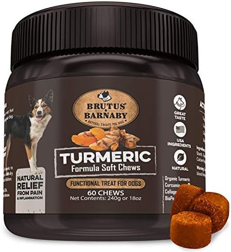 BRUTUS & BARNABY Organic Turmeric for Dogs - Soft Chews with Curcumin, Collagen & Bioprene for Hip and Joint Support