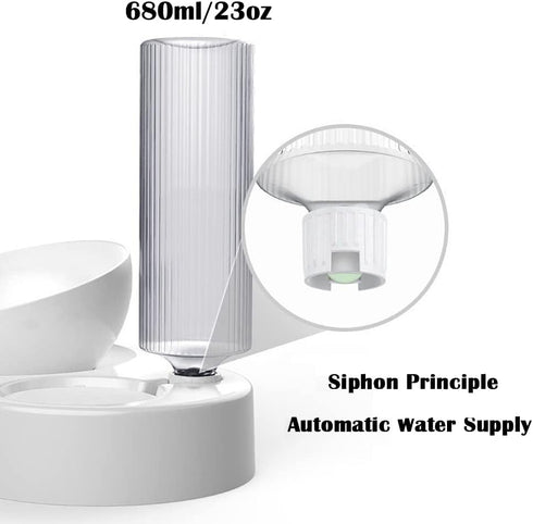 Raised Cat Bowls with Automatic Water Dispenser Bottle, Elevated 0°-15° Adjustable Tilted Pet Food Water Feeder Bowls