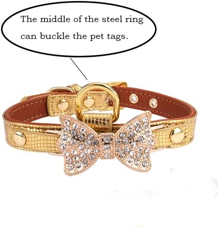 LOVPE Gold Bling Diamond Glitter Leather Fashion Collar, XS Pink for Small Dogs, Cats, Puppies, Walking Travel Gifts