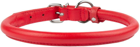 CollarDirect Rolled Leather Dog Collar, Soft Padded Round Puppy Collar, Handmade Genuine Leather, 6-7 Inch, Red Textured