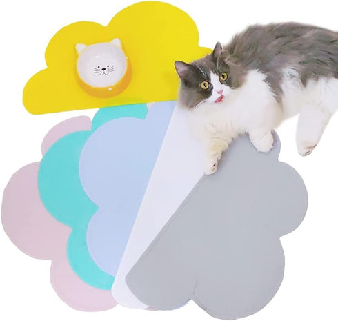 Love Dream Blue Silicone Pet Feeding Mat with Raised Edge, Anti-Slip Waterproof Dog Cat Bowl Tray