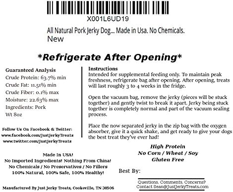 Just Jerky Treats All Natural Pork Jerky Dog Treats - Real Pork. Made in USA. No Chemicals.