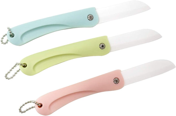 Honbay 3PCS Handy Ceramic Folding Knife, Fruit Knife for Travel and Camping
