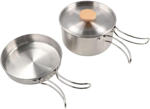 zaoalife 2pcs Set Set Backpacking Camping Cookware Outdoors Stainless Steel Cookware Non-Stick Lightweight Pot Pan