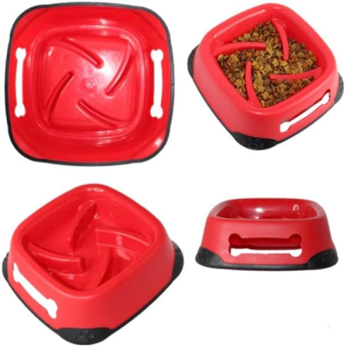 Slow Feeder Pet Eater Bowl, Medium, Elegant Red Color