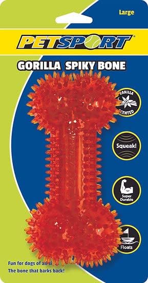 PetSport 7.5" Gorilla Spiky Squeaker Bone Dog Toy, Large, Vanilla Scented, Colors Will Vary