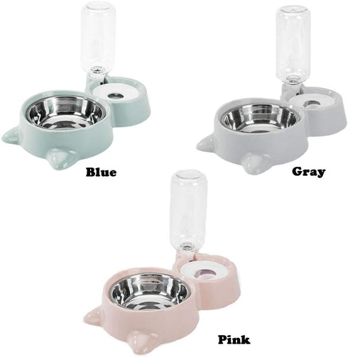 Love Dream Double Dog Cat Bowls - Detachable Stainless Steel Bowl Set with Automatic Water Dispenser (Gray)