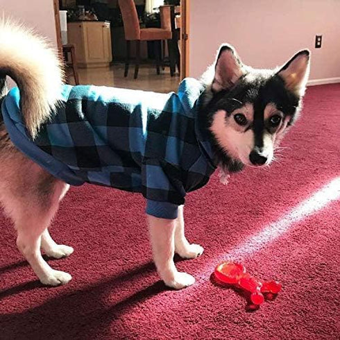 KOOLTAIL Plaid Dog Hoodie Pet Sweater with Hat and Pocket for Small Medium Large Dogs, Soft Winter Coat, Blue M