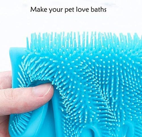 Silicone Bathing Gloves for Dogs, Cats, & Most Animals – Long Sleeve Grooming Glove with Foam Scrubbing Bristles