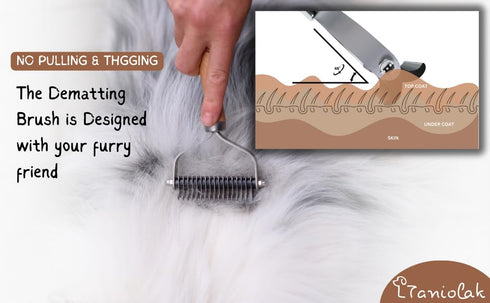 Pet Undercoat Rake for Dogs and Cats - Double-Sided Steel Blade for Shedding Control with Wooden Handle