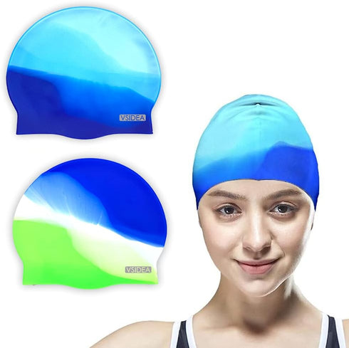 Silicone Swim Caps, 2 Pack Durable Comfortable Adult Swimming Cap for Women and Men, Short Hair Long Hair