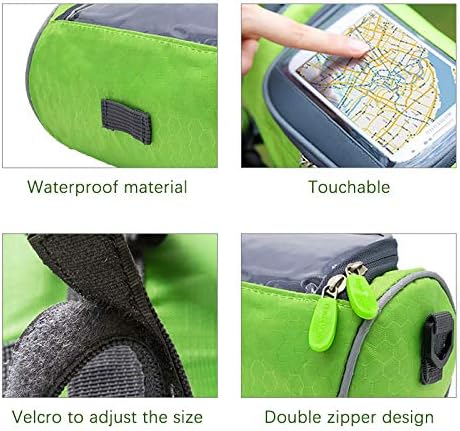 Waterproof Bicycle Handlebar Bag with Transparent Pouch and Adjustable Strap, High-capacity Cycling Front Pack (Green)