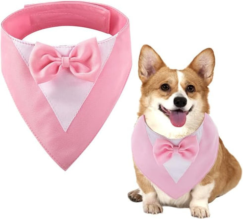 aoozleny Dog Tuxedo Formal Cat Wedding Bandana with Bow Tie - Pet Birthday Costume for Cats and Dogs (Pure Pink, Large)