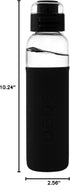 SOMA Glass Water Bottle with Silicone Sleeve, Sport Cap, 17-ounce, Black