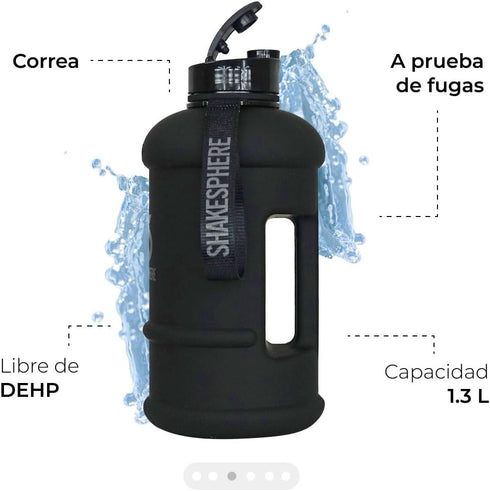SHAKESPHERE Sports Water Bottle, 1.3L Wide Mouth Leakproof BPA-Free Gym Bottle for Daily Hydration, Matte Black