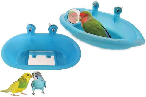2 PCS Bird Bathtub with Mirror Toy, Durable Plastic Shower Tub Cleaning Tool for Small Parakeet Cockatiel.