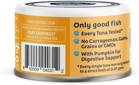 Canned Wet Cat Food Tuna and Pumpkin Pate, 100% Mercury-Tested, Grain-Free Protein, Non-GMO, 12 Pack