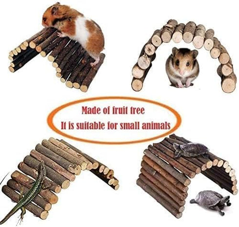Hamiledyi Hamster Bridge, Rat Ladder Wooden Bridge Toy for Small Animals, Natural Hideout (Pack of 2)