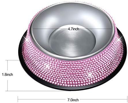SAVORI Bling Dog Bowls - Pink, 640ML Handmade Rhinestones Stainless Steel Pet Bowls, Set of 2