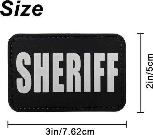 Sheriff Patch 3×2 inches PVC Patch with Hook Fastener Back for Hats, Caps, Vest, Bags, Backpacks (All Black and White)