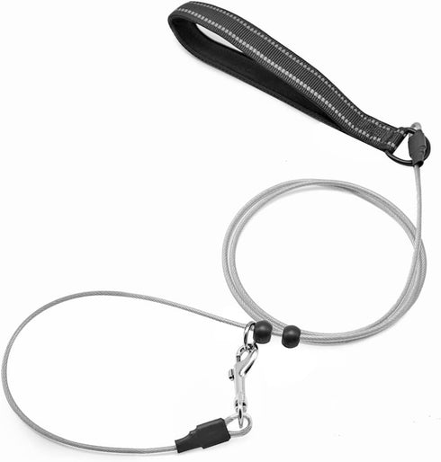 4/6FT Chew Proof Cable Slip Lead Dog Leash with Reflective Soft Nylon Handle for Small Medium Dogs Training (6ft)