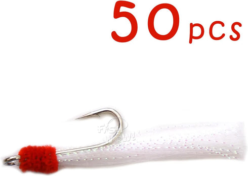 50 7/0 Pieces unrigged Shrimp Flying Hooks with White Krystal Flash
