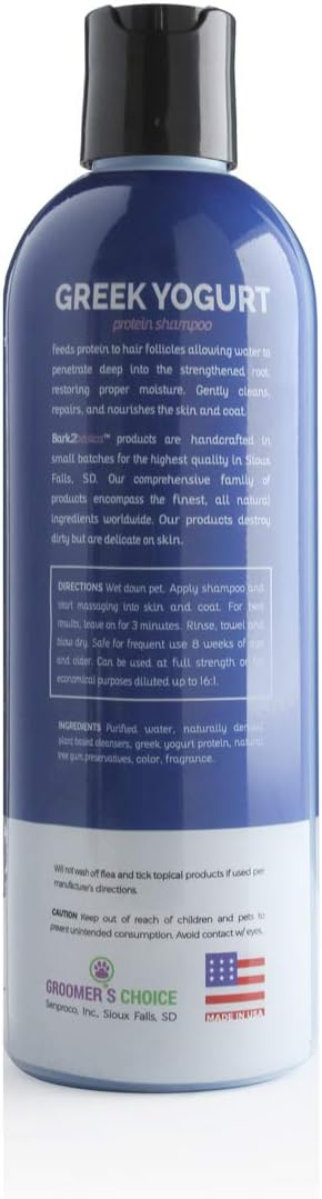 Bark2Basics 16 oz 16:1 Blueberry Greek Yogurt Shampoo, - Protein Pet Shampoo, Natural Ingredients, Restores Moisture