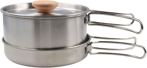 zaoalife 2pcs Set Set Backpacking Camping Cookware Outdoors Stainless Steel Cookware Non-Stick Lightweight Pot Pan