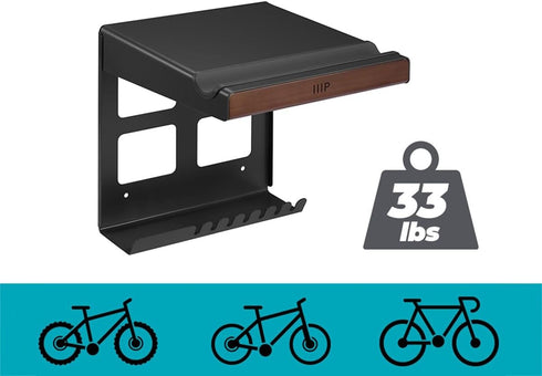 Monoprice On-Wall Bike Storage and Display Rack Mount System, Compact Design with Open Shelf and Gear Hooks