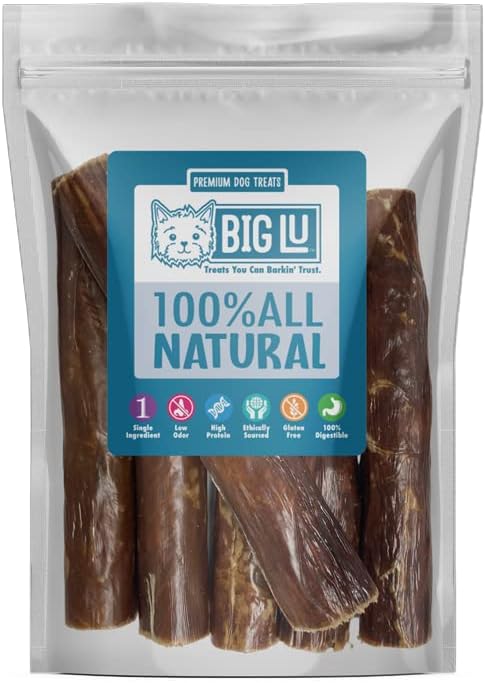 Big Lu Stuffed Gullet Dog Treats - Premium 100% Beef, All-Natural Chews, High Protein, 6-Inch Sticks (20 Sticks)