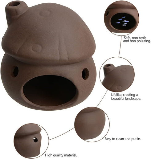 Saim Brown Ceramic Aquarium Mushroom House Decorations, Small Fish Tank Cave Hideaway for Shrimp Breeding