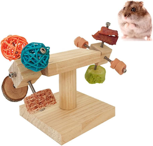 Wooden Spinning Foraging Toy for Hamster Guinea Pig, Wood Interactive Enrichment Toy