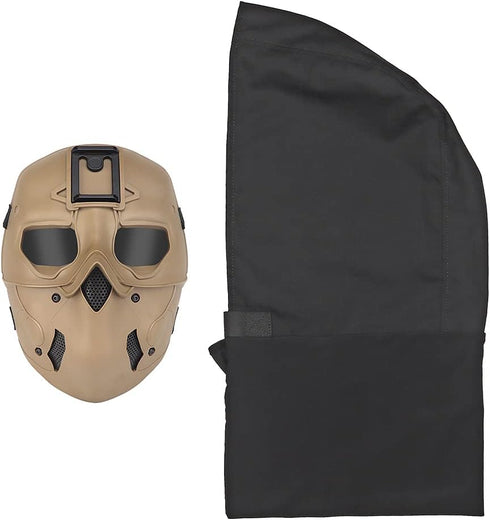 Tactical Full Face Protection Wild Mask with Hood Scarf and Night Vision Adapter Base