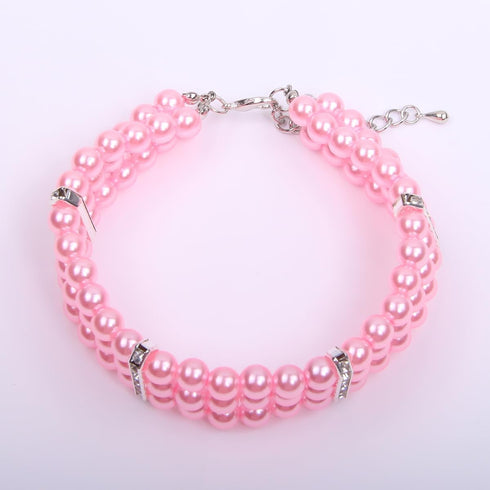 3 Rows Dog Cat Pearls Necklace Collar with Bling Accessories, Pet Puppy Jewelry for Female Dogs Cats Small Medium