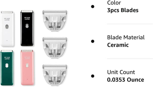 3 PCS Standard Size Replaceable Ceramic Blades Set for Pet Hair Clipper, Common Use Clipper Blade (#AP005)