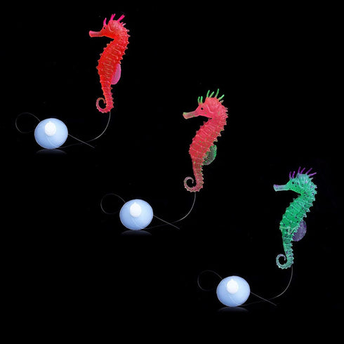 Red Aquarium Decor Luminous Artificial Soft Seahorse, Exquisite Fish Tank Ornament, Fixed by Invisible Line and Sucker