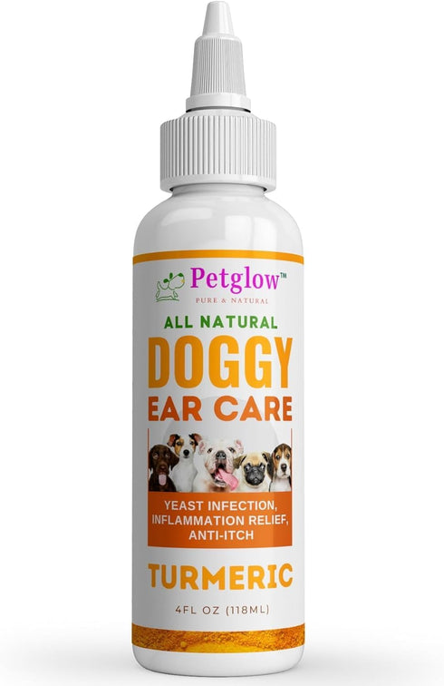 PetGlow Natural Dog Ear Cleaner with Turmeric, Infection Therapy for Yeast, Eliminates Pain, Odor, Wax & Chronic Itch