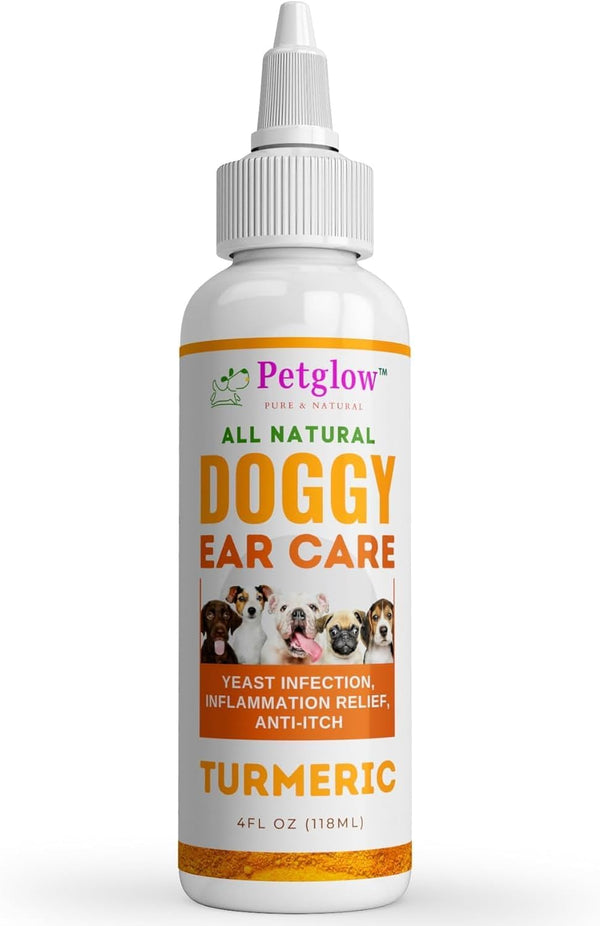 PetGlow Natural Dog Ear Cleaner with Turmeric, Infection Therapy for Yeast, Eliminates Pain, Odor, Wax & Chronic Itch