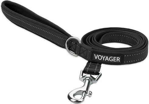 Voyager Reflective Dog Leash with Neoprene Handle, 6ft Long, Supports Small, Medium, Large Breed Puppies, Black