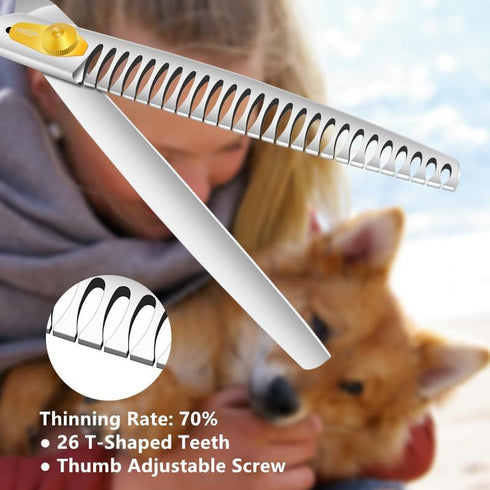 HASHIMOTO Chunkers Dog Grooming Scissors - 8.0 inch Shears for Thick Coats, 26 Teeth, Lightweight, Balanced