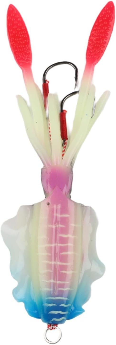 Tuna(A1067) FABULETTA Squid Jig Lures, Soft PVC Rigged Bait with UV Luminous Glow, Multi-Angle Reflection for Saltwater