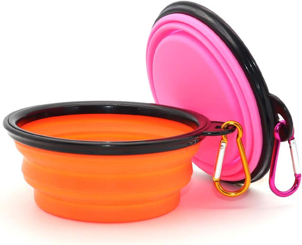 SLSON Collapsible Dog Bowls, 2 Pack Portable Pet Feeding Watering Dish for Traveling with Carabiners (Small,