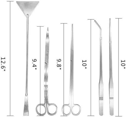 Aquascaping Tools 5 in 1 Kit, Stainless Steel Anti-Rust Aquarium Scissors, Tweezers, Spatula