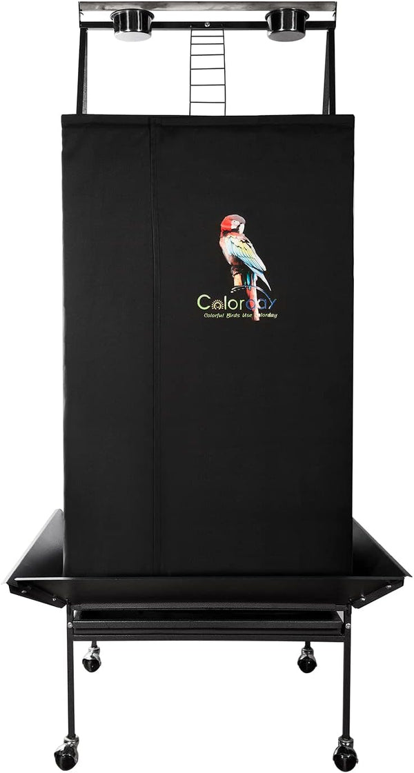 Colorday Good Night Bird Cage Cover for Large Bird Cage with Play Top, Black, 68"