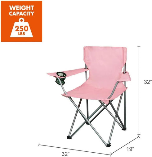Generic Quad Folding Camp Chair with Cup Holder, Coral,Easy Portability