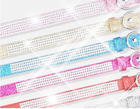 Rhinestone Dog Collar, Cute Dazzling Sparkling Leather Dog Cat Collar with Crystal Diamond for Pet Dogs (M:27-35CM,