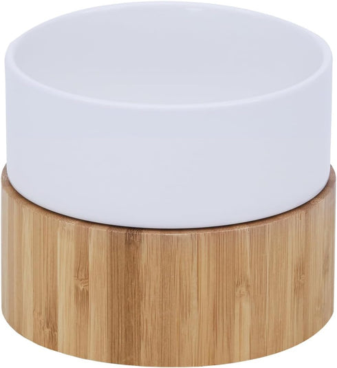 Billie Elevated Ceramic Pet Bowl with Bamboo Stand - Brown
