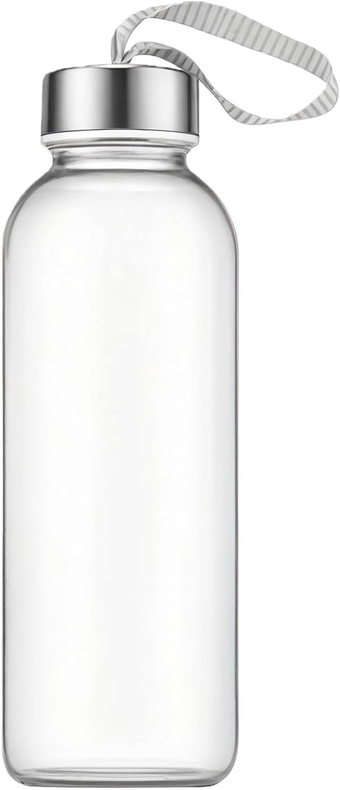 VANTOBEST 420ml 14.2oz Clear Glass Water Bottle with Stainless Steel Cap and Carrying