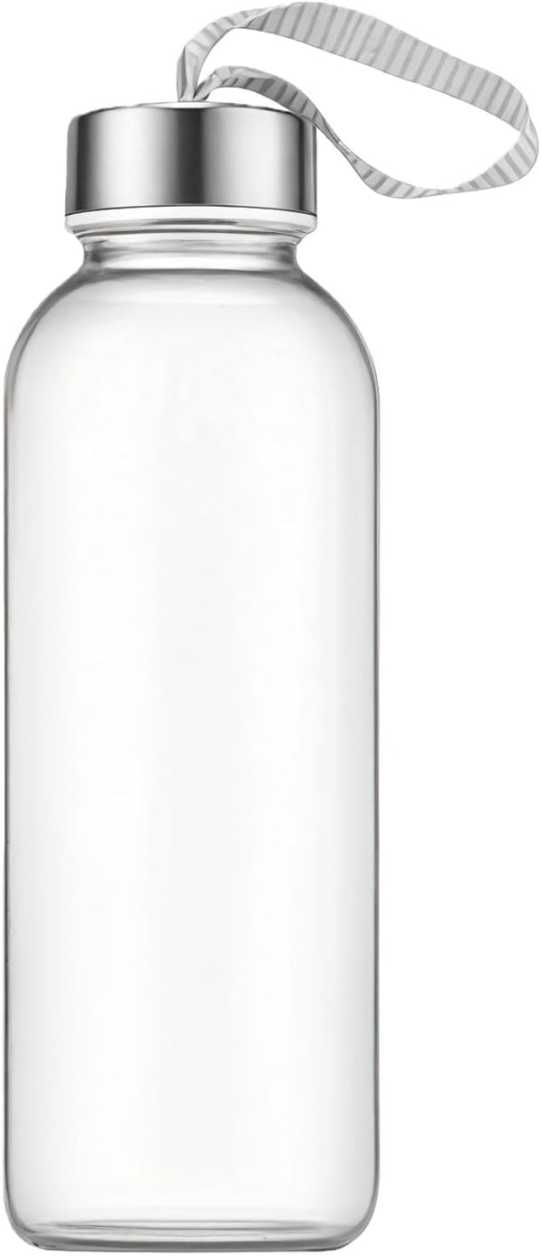 VANTOBEST 420ml 14.2oz Clear Glass Water Bottle with Stainless Steel Cap and Carrying