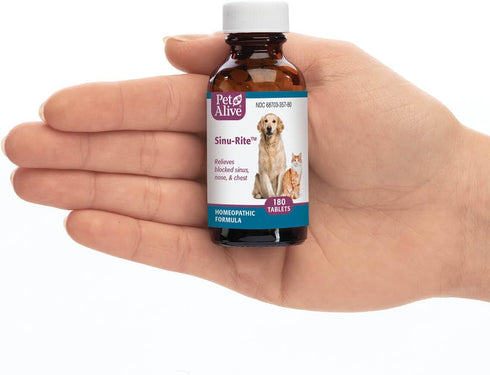 PetAlive Sinu-Rite - 180 Tablets Natural Homeopathic Formula for Allergy-Related Congestion in Dogs and Cats